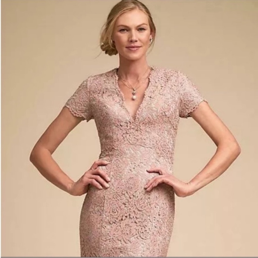 Terani couture Elegant Lace Dress in Blush Pink